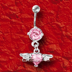 ��� FLYING HEART BAUCHNABEL PIERCING FL�GEL KRISTALL rosa 5612