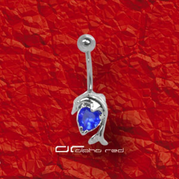 &raquo;&raquo;&raquo; DELPHIN BAUCHPIERCING MIT HERZ KRISTALL blau 3209