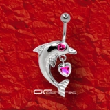��� DELPHIN BAUCHPIERCING mit KRISTALL HERZ rosa 2742
