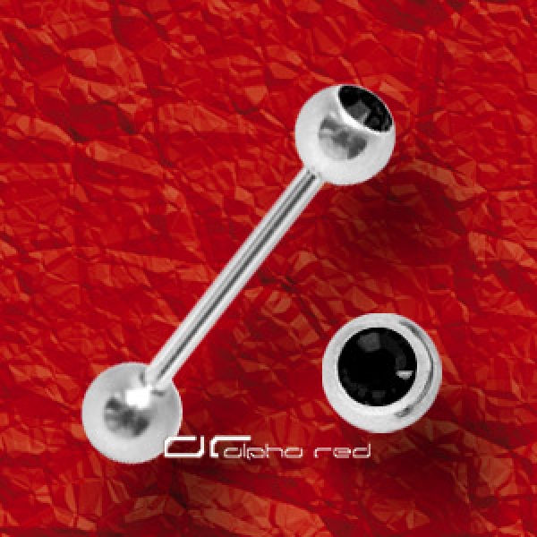 »»» ZUNGENPIERCING BARBELL MIT KRISTALL schwarz 194