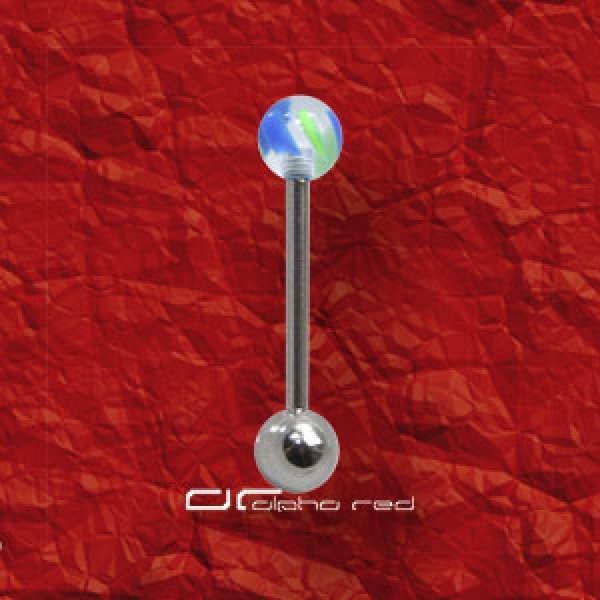 »»» STRIPE ZUNGEN PIERCING MIT ACRYL KUGEL blau grün 3750