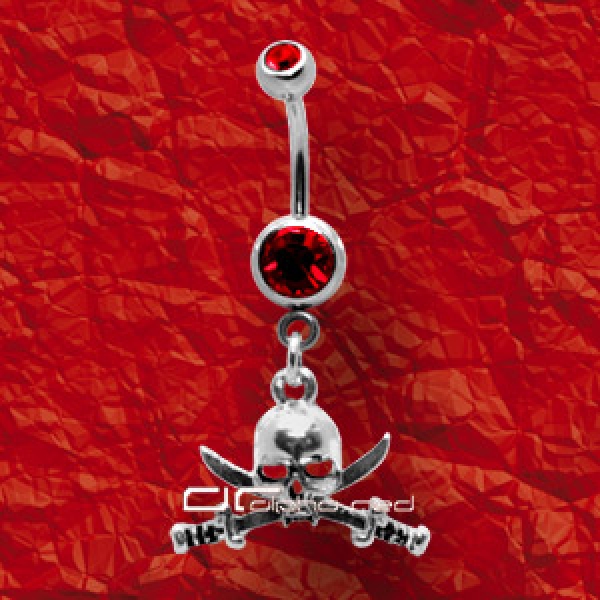 »»» PIRATEN EMO TOTENKOPF BAUCH PIERCING KRISTALL rot 7110