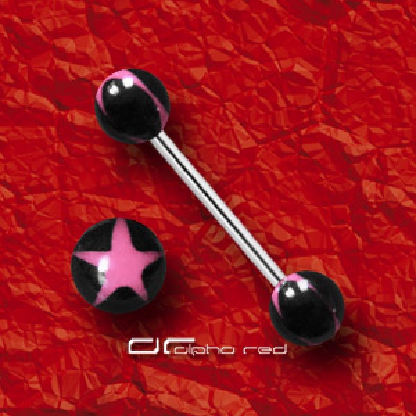 »»» STAR ZUNGENPIERCING STERN schwarz pink 5654