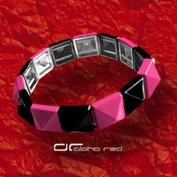 Piercing  alpha red - »»» schweres Metall PYRAMIDEN NIETEN ARMBAND  BRACELET mit Gummizug pink 156