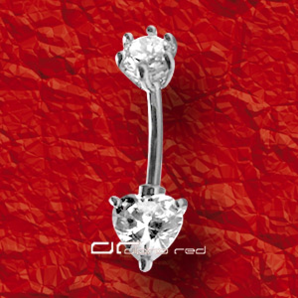 »»» BAUCHNABELPIERCING eingefaßter geschliffener Kristall HERZ klar 662