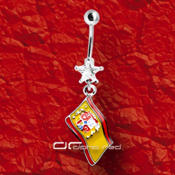 »»» SPANIEN FLAGGE BAUCHNABELPIERCING KRISTALL 5564