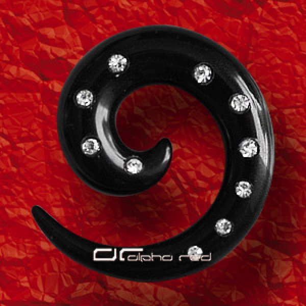 ACRYL EXPANDER SPIRALE mit KRISTALL SCHWARZ 3-8 mm links 3418