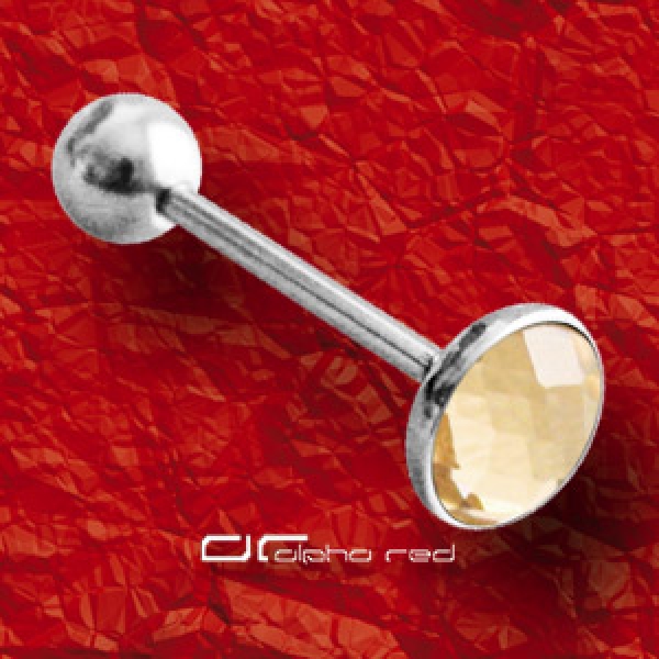 »»» STAHL ZUNGENPIERCING FACET CUT KRISTALL gelb 1697