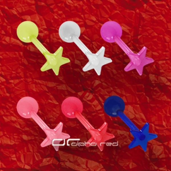 »»» 6er SET UV FLEXI STERN ZUNGENPIERCING KUNSTSTOFF 8290
