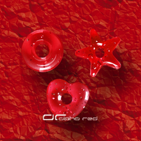 »»» 3er SET  UV GLITTER DONUT FÜR ZUNGENPIERCING rot 8301
