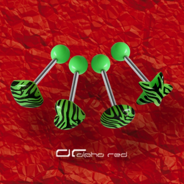 »»» 4er SET ZEBRA SHAPE ZUNGENPIERCING grün 8307