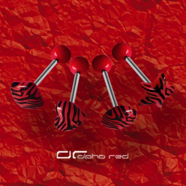 »»» 4er SET ZEBRA SHAPE ZUNGENPIERCING rot 8311