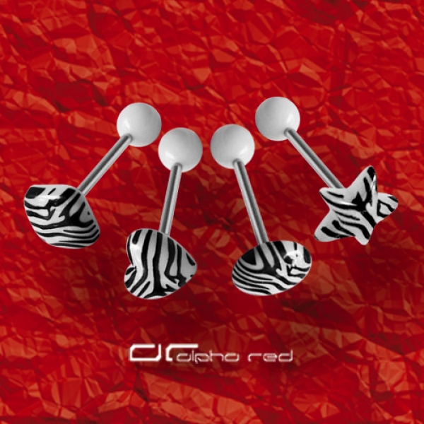 »»» 4er SET ZEBRA SHAPE ZUNGENPIERCING weiß 8312