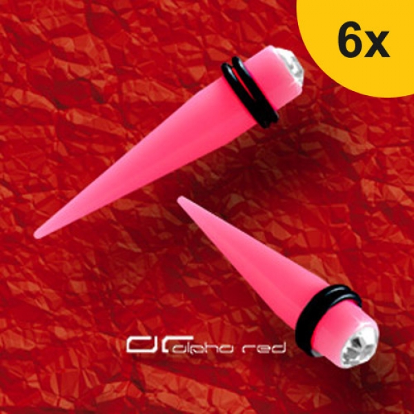 »»» 6er DEHNUNGSSET NEON ACRYL EXPANDER TAPER KRISTALL pink 3-10 mm 8397