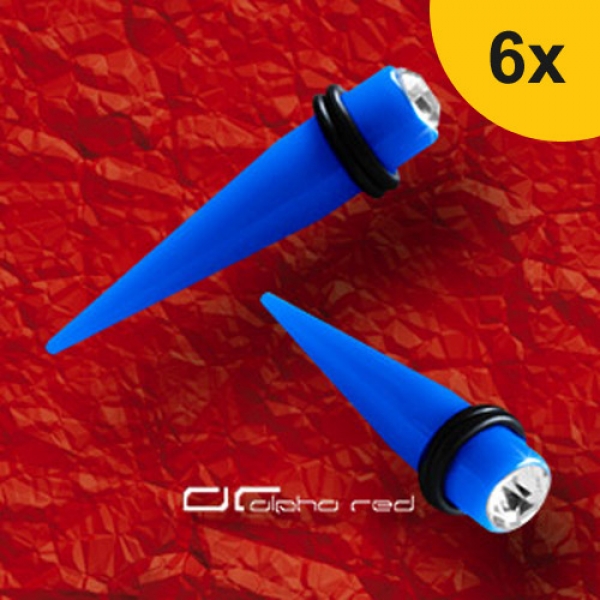 »»» 6er DEHNUNGSSET NEON ACRYL EXPANDER TAPER KRISTALL blau 3-10 mm 8400