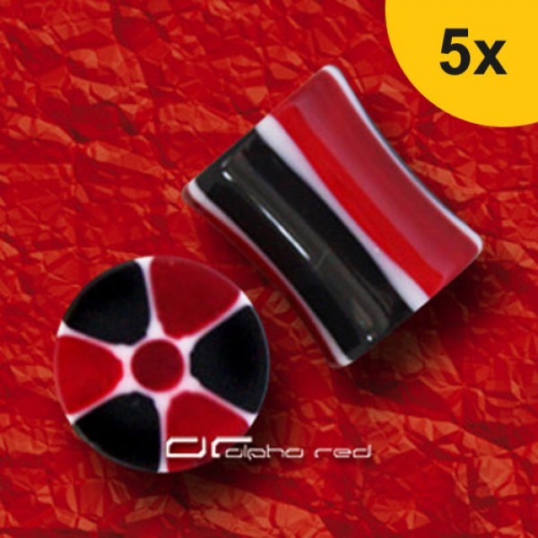 »»» 5er DEHNUNGSSET NUCLEAR ACRYL SADDLE PLUG schwarz rot 3-8 mm 8488