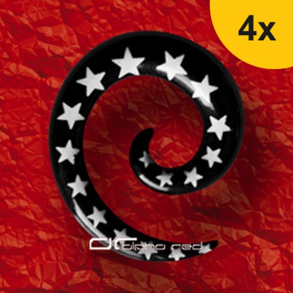 »»» 4er DEHNUNGSSET STERNE ACRYL SPIRALE EXPANDER schwarz weiß 3-8 mm 8530