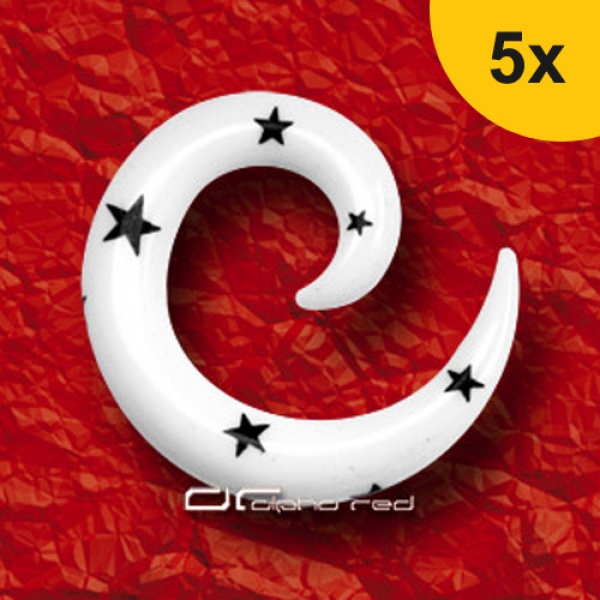 »»» 5er DEHNUNGSSET WHITE ACRYL SPIRALE EXPANDER OHR PIERCING STARS 3-8mm 8588