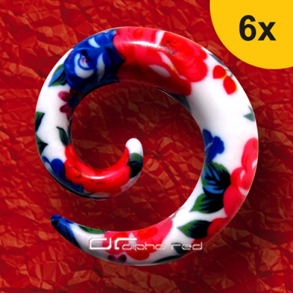 »»» 6er DEHNUNGSSET BLOSSOM FLOWER EXPANDER SPIRALE OHRPIERCING pink-blau 3-10 mm 8637