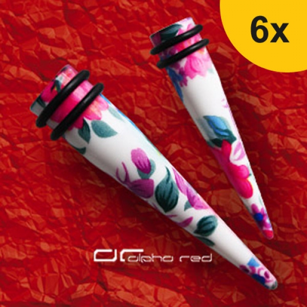 »»» 6er DEHNUNGSSET BLOSSOM FLOWER EXPANDER OHRPIERCING pink-blau 3-10 mm 8652