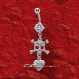 »»» STRASS HERZ TOTENKOPF BAUCH PIERCING klar 3645