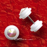 FAKE OHR PIERCING PLUG WEISS mit KRISTALL rainbow 4678