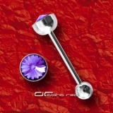 »»» STAHL ZUNGENPIERCING mit KRISTALL im Pyramidenschliff violett 5518