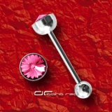 »»» STAHL ZUNGENPIERCING mit KRISTALL im Pyramidenschliff rosa pink 5520
