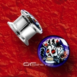 STAHL PLUG OHR PIERCING SKULL Smokin Aces 6-12 mm 1052