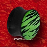 ZEBRA WILDLIFE ACRYL SADDLE OHR PIERCING PLUG 4-12mm grün 1393