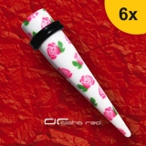 »»» 6er DEHNUNGSSET ROSE FLOWER EXPANDER OHRPIERCING weiß-rosa 3-10 mm 8617
